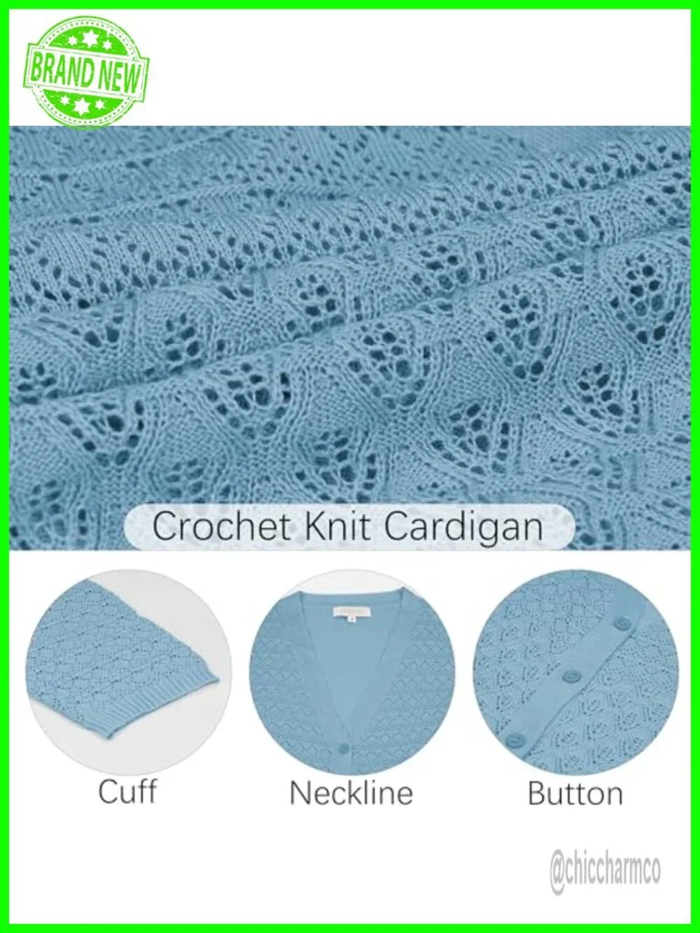 Crochet Knit 3/4 Sleeve Cardigan Shrug